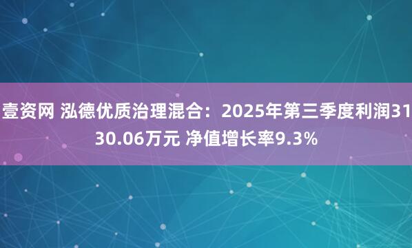 壹资网 泓德优质治理混合:2025年第三季度利润3130.06万元 净值增长率9.3%